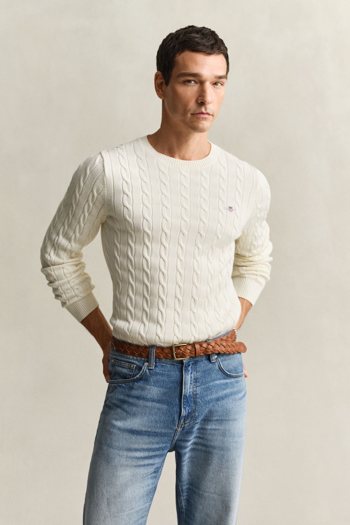 COTTON CABLE C-NECK 8050601 CREAM