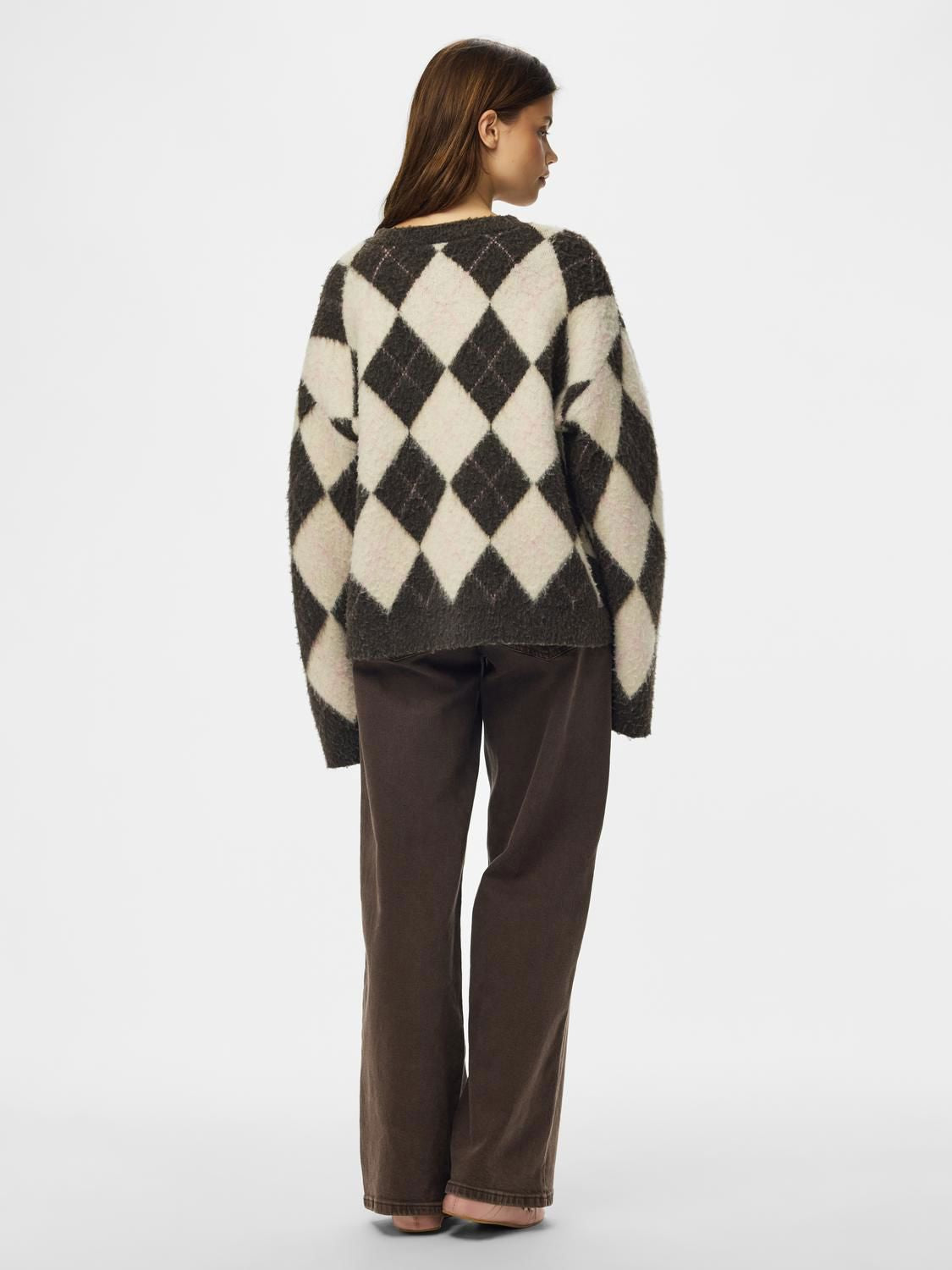 Pcalva Ls Loose O-Neck Check Knit