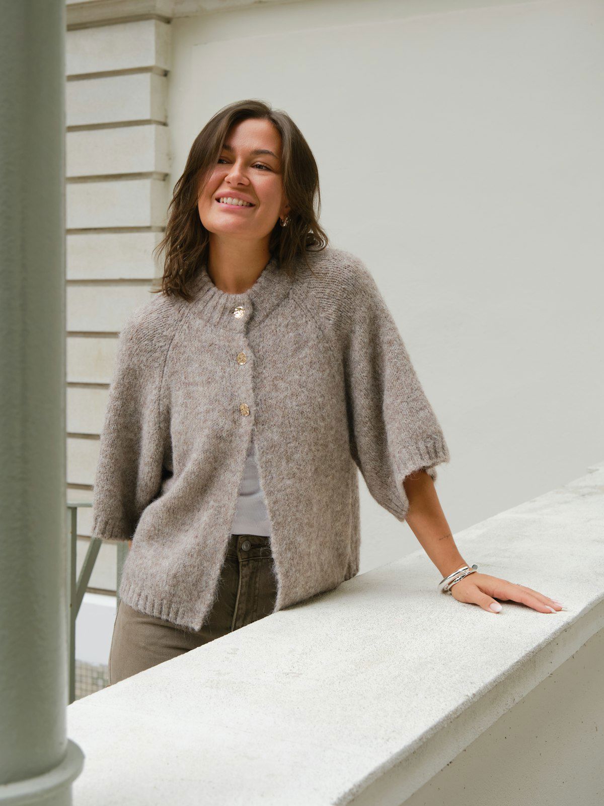 BENUTA FLUFFY KNIT CARDIGAN BEIGE MELANGE