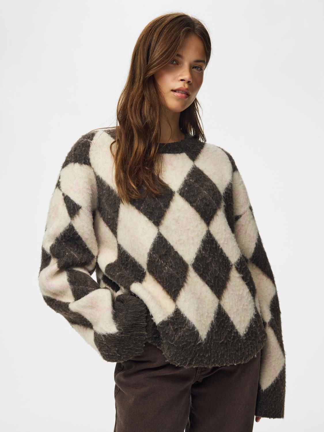 Pcalva Ls Loose O-Neck Check Knit