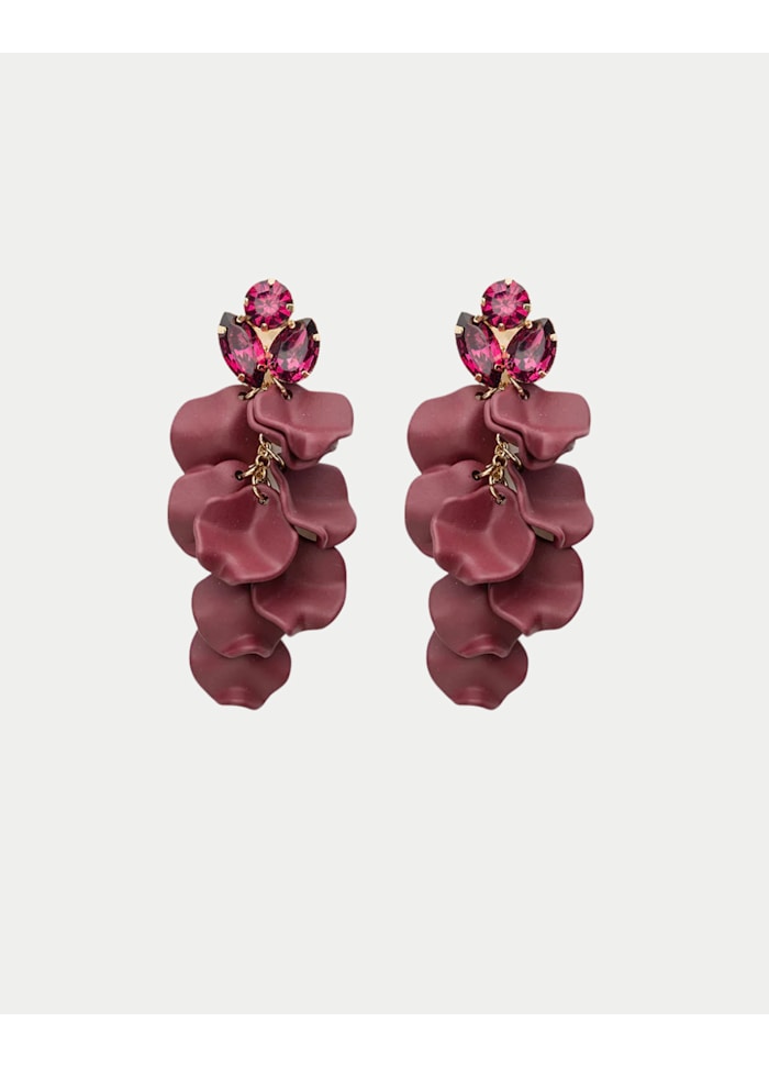 Leaf Stone Earrings Burgendy