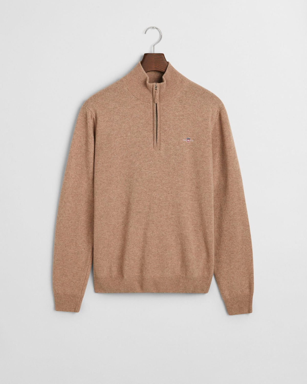 SUPERFINE LAMBSWOOL HALF ZIP DARK SAND MEL