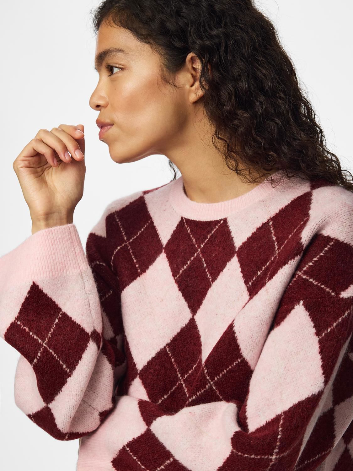 Pcalva Ls Loose O-Neck Check Knit