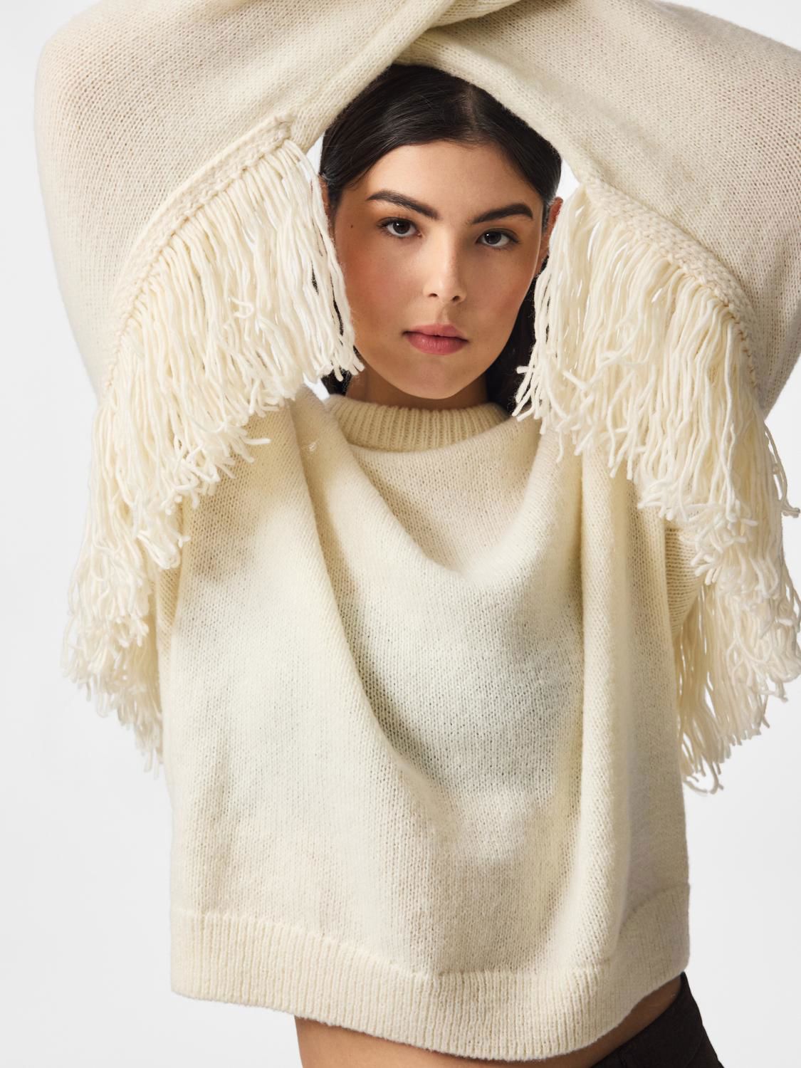 Pciva Ls O-Neck Fringes Knit Bc D2d