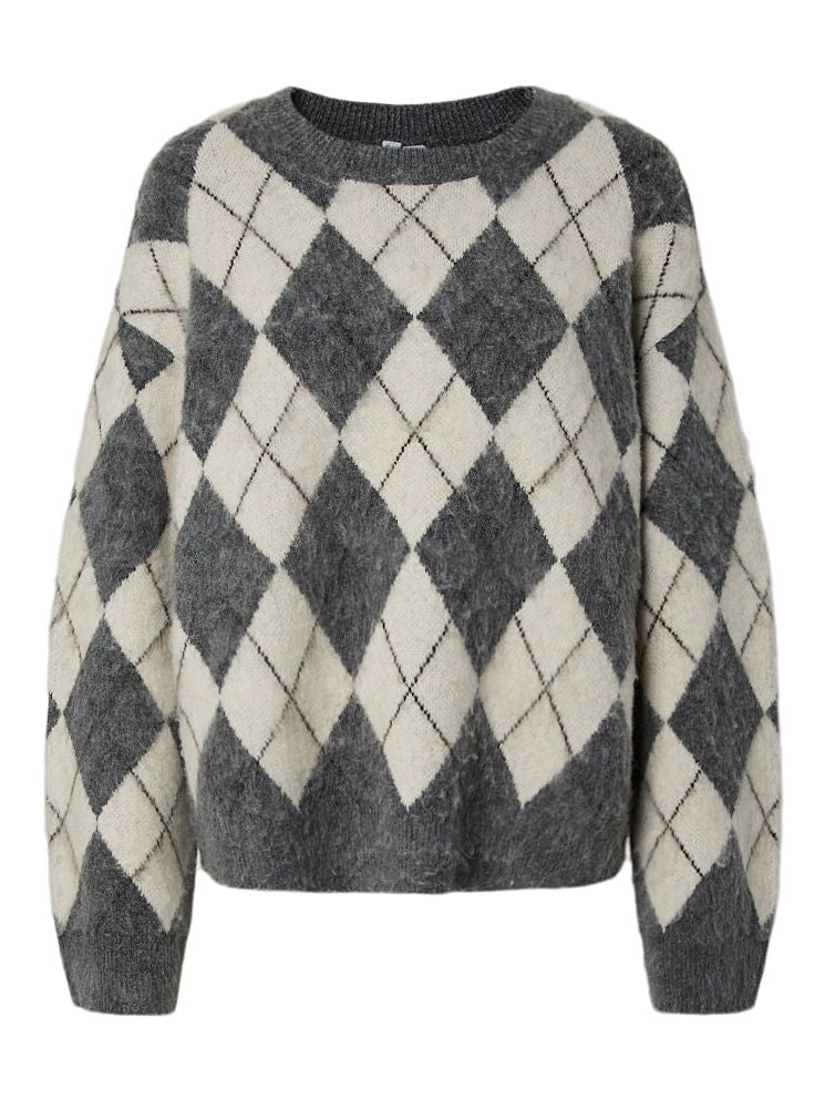 Pcalva Ls Loose O-Neck Check Knit