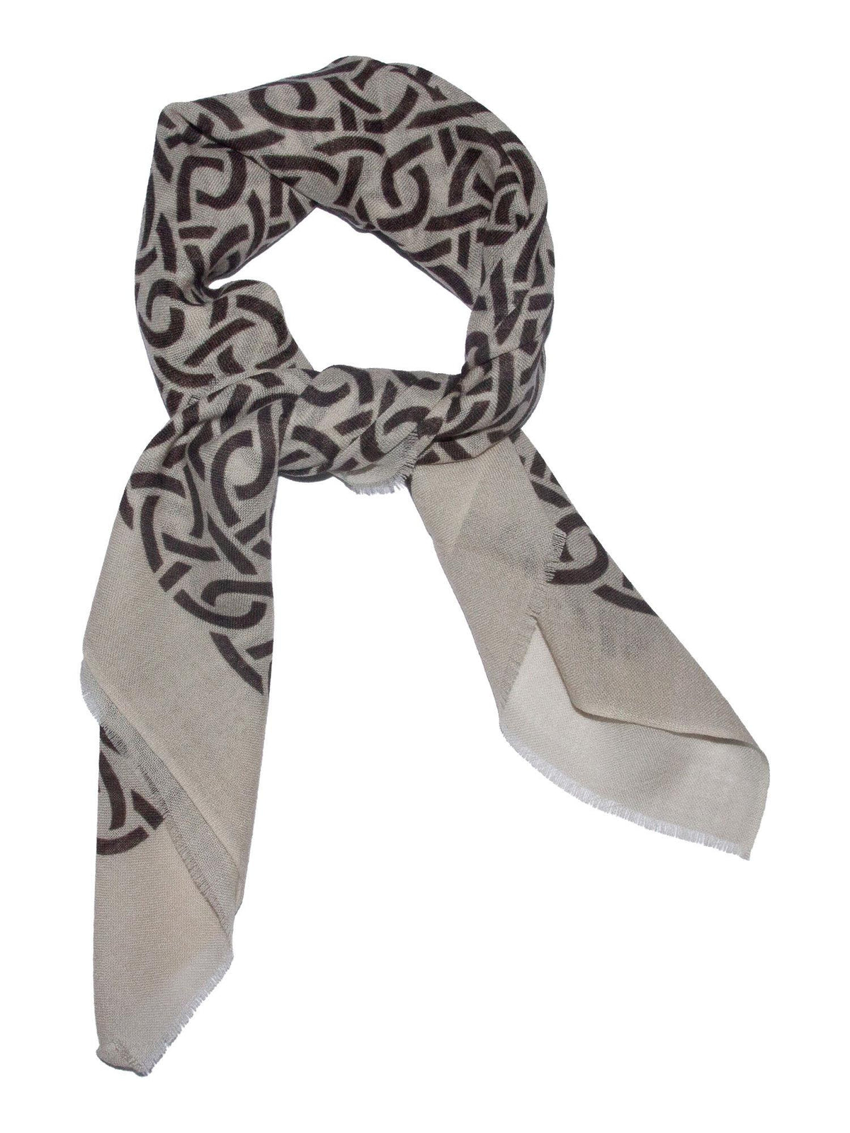 Skjerf ull m/mønster beige/brun