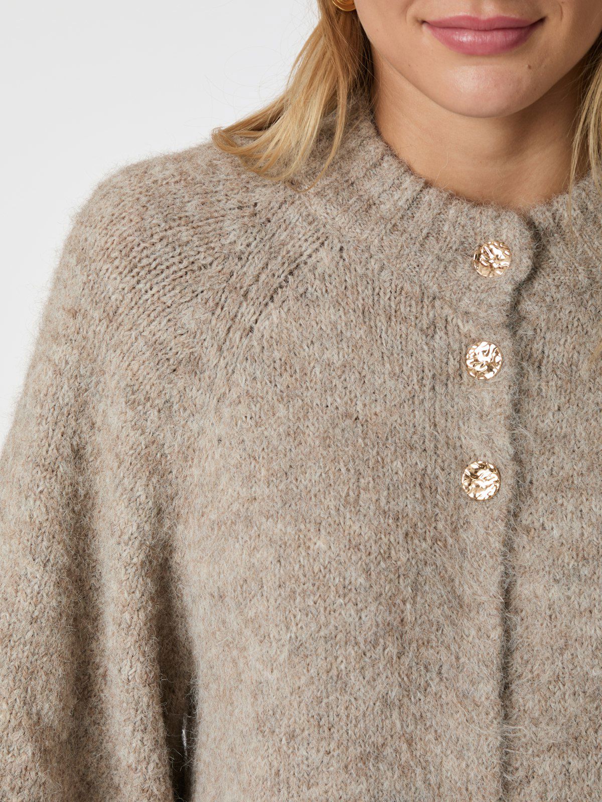 BENUTA FLUFFY KNIT CARDIGAN BEIGE MELANGE