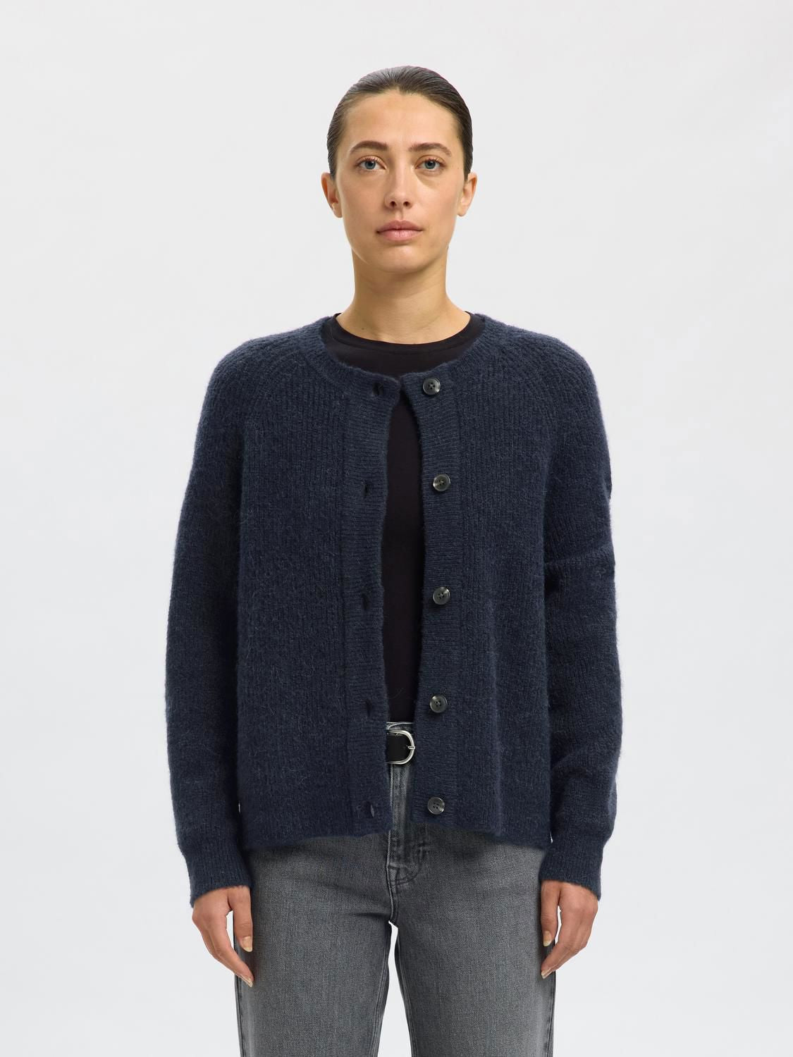 SLFLULU LS KNIT SHORT CARDIGAN B NOOS DARK SAPPHIRE/MELANGE