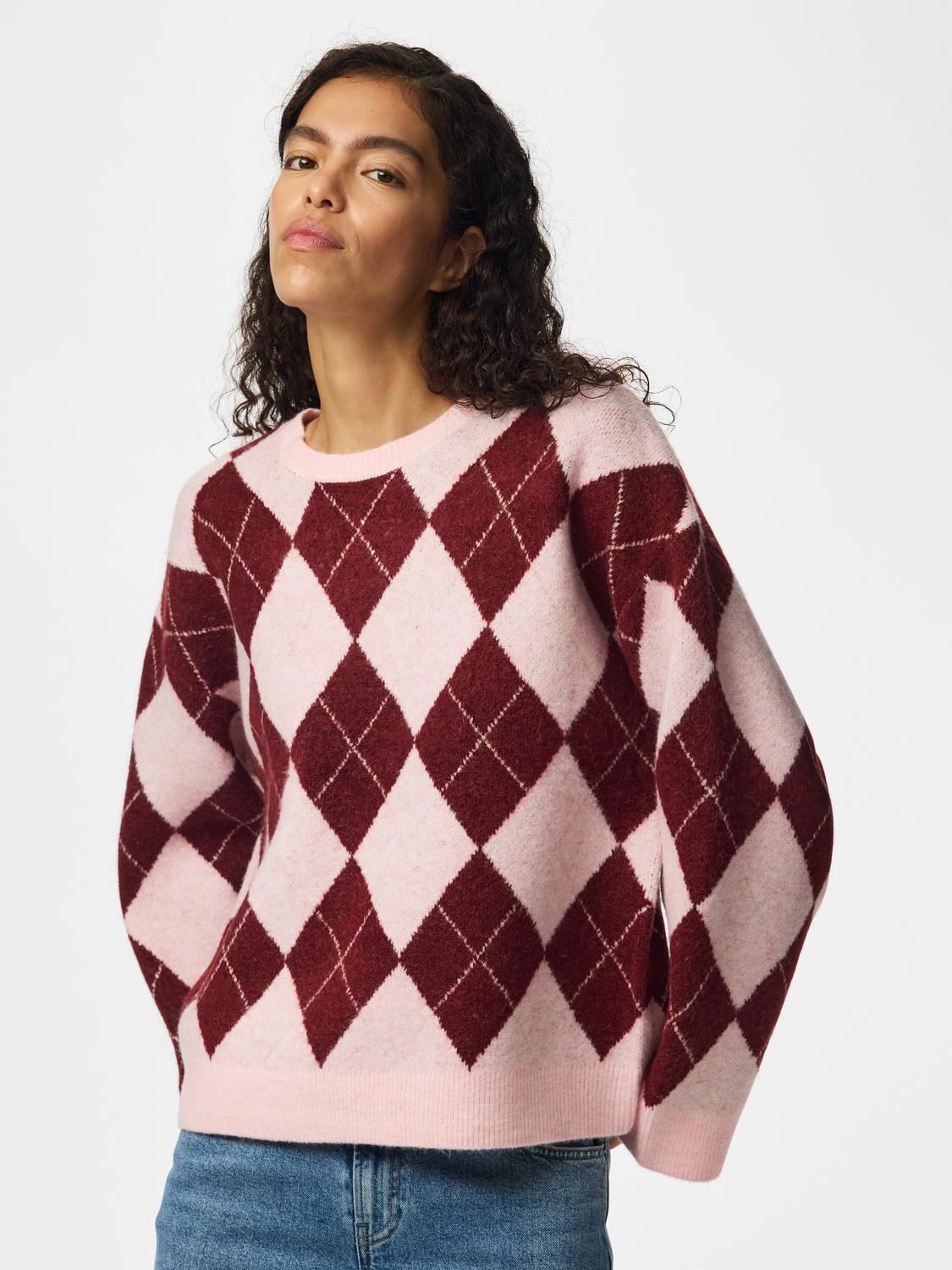 Pcalva Ls Loose O-Neck Check Knit