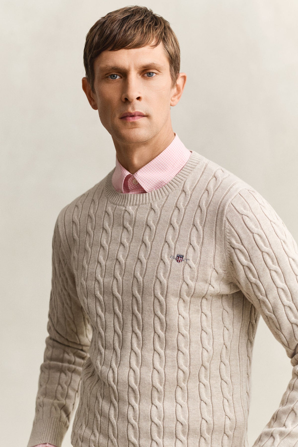 COTTON CABLE C-NECK 8050601 OAT MELANGE