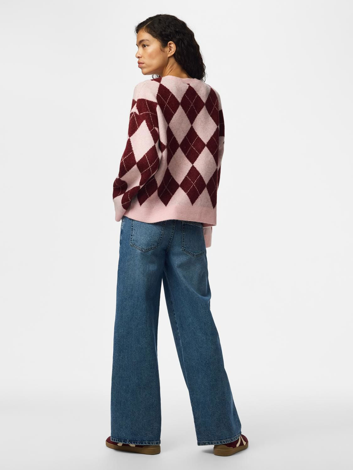 Pcalva Ls Loose O-Neck Check Knit