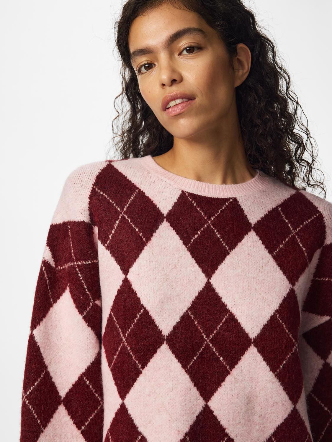 Pcalva Ls Loose O-Neck Check Knit