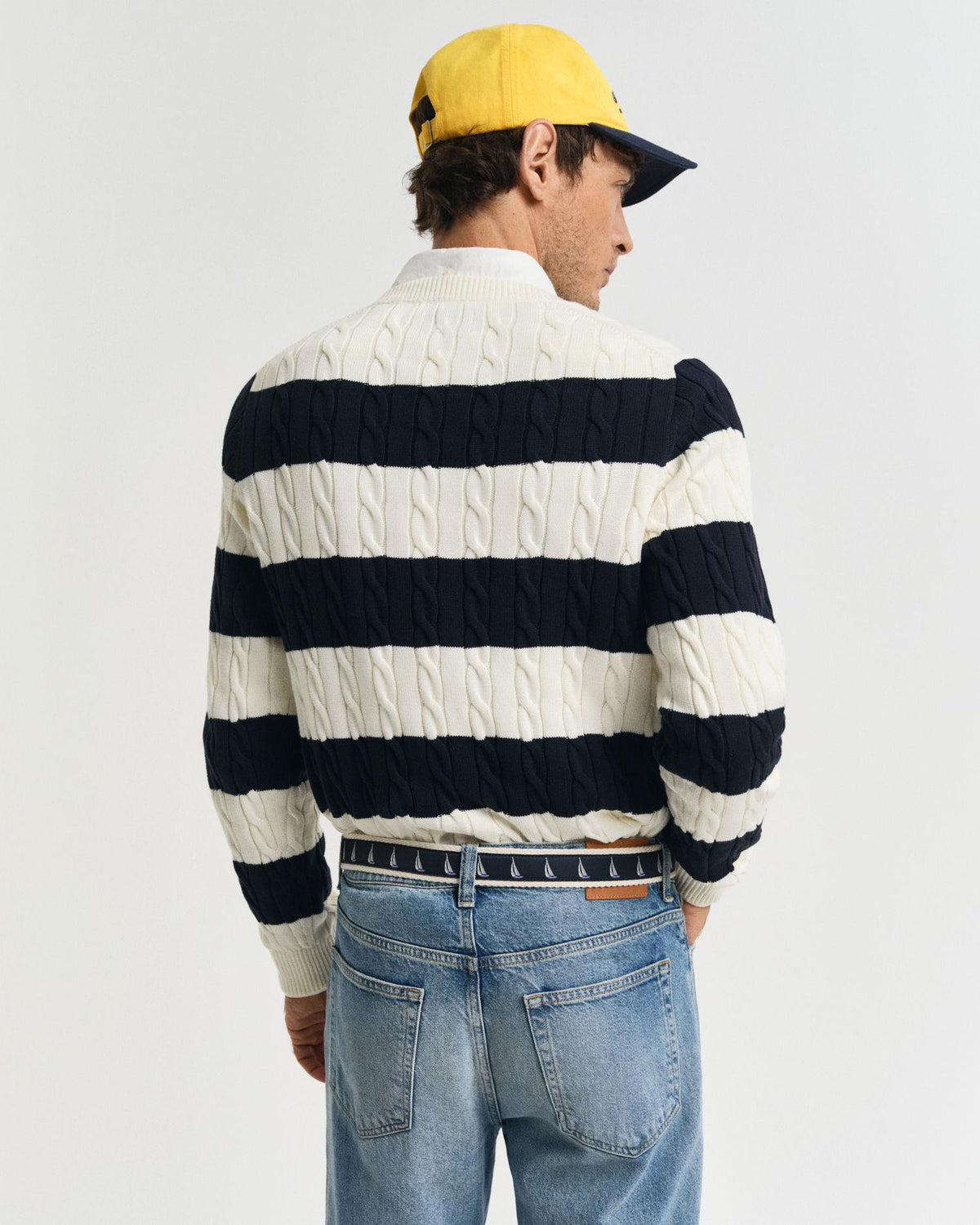 STRIPED COTTON CABLE C-NECK 8050605 EVENING BLUE