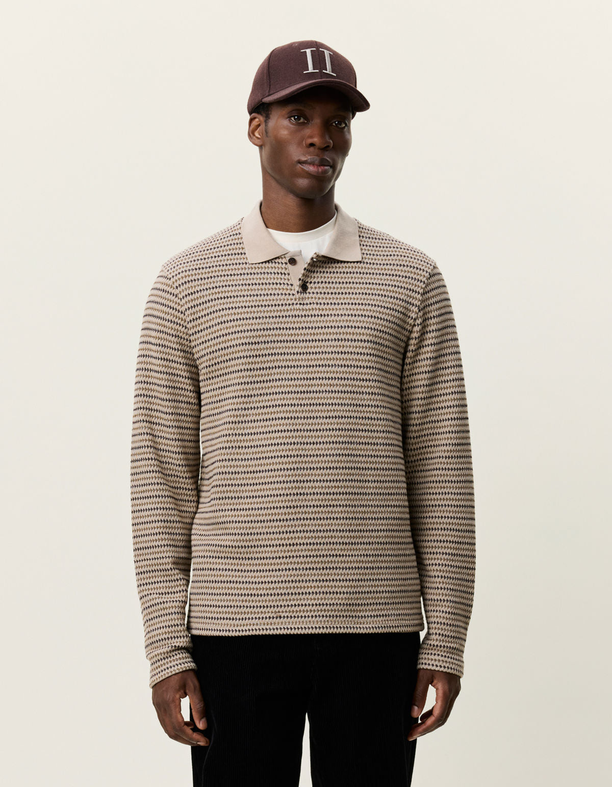 Knitted Stripe Ls Polo