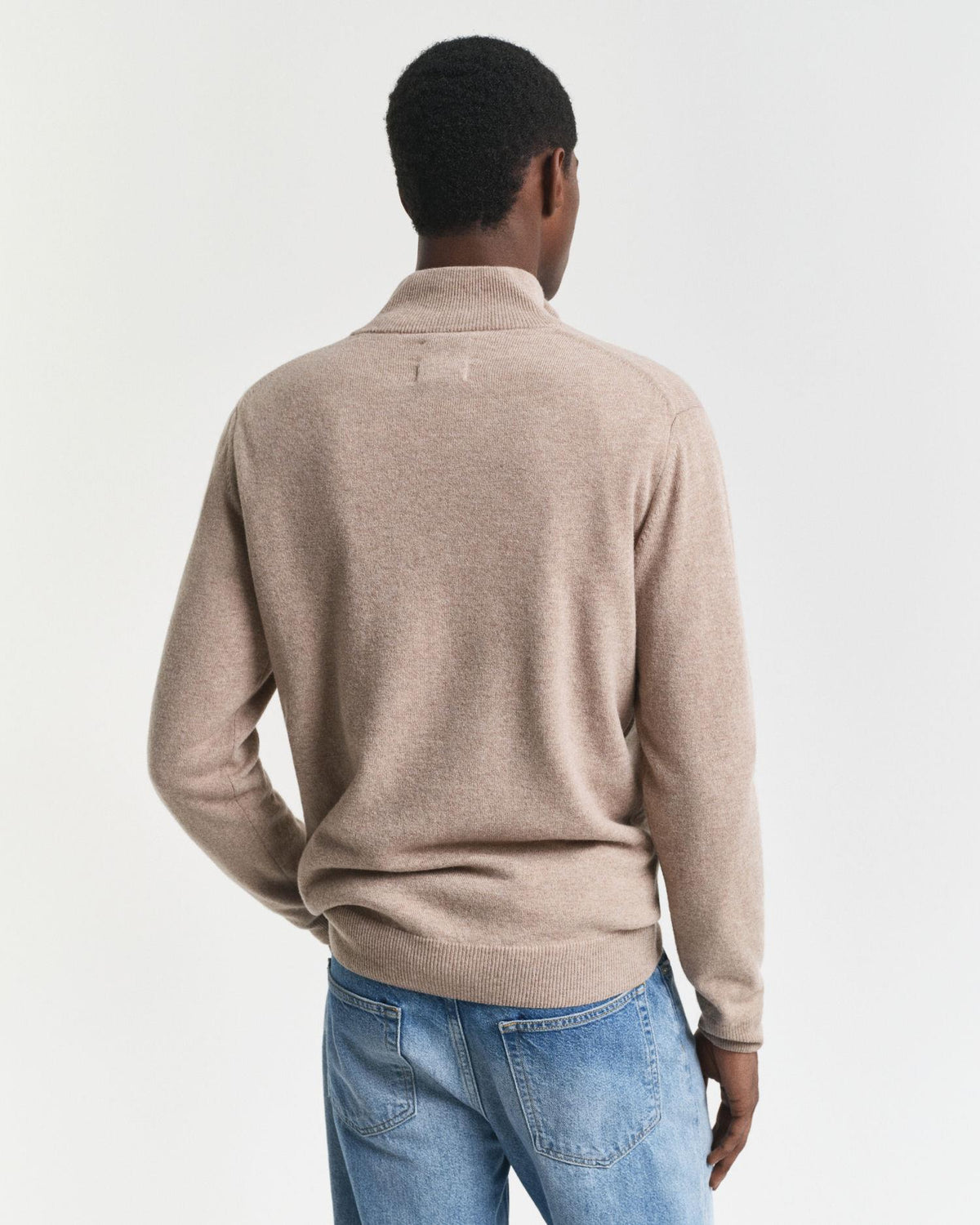 SUPERFINE LAMBSWOOL HALF ZIP DARK SAND MEL