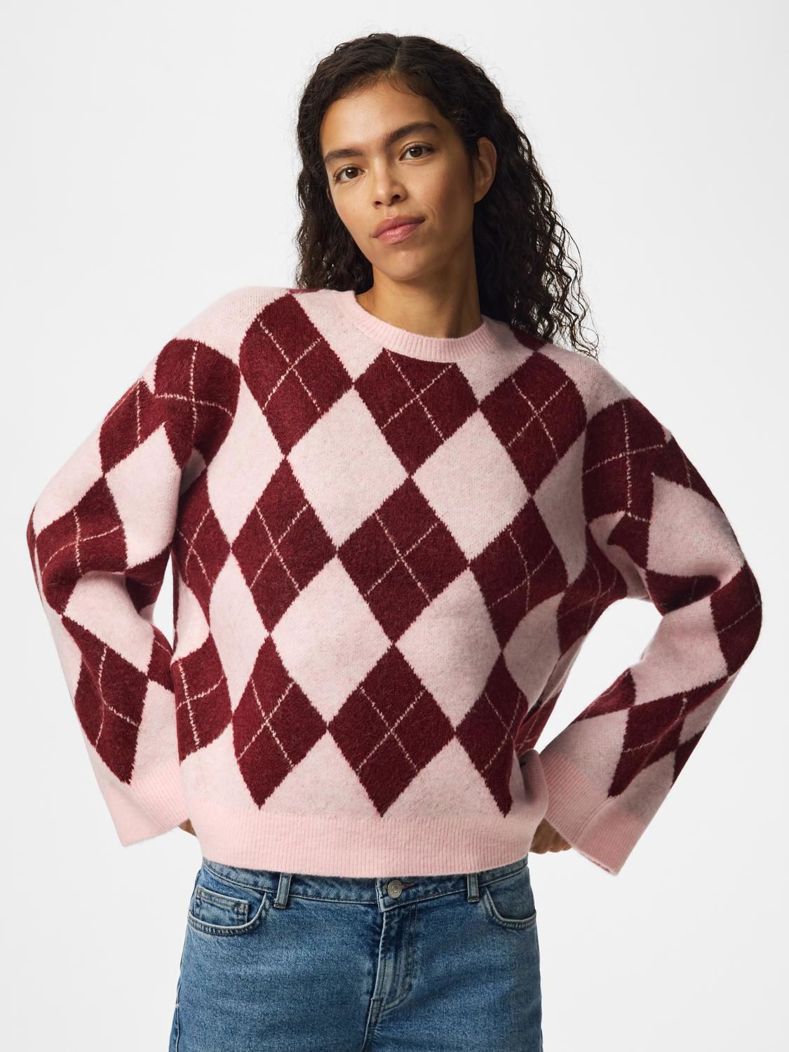 Pcalva Ls Loose O-Neck Check Knit