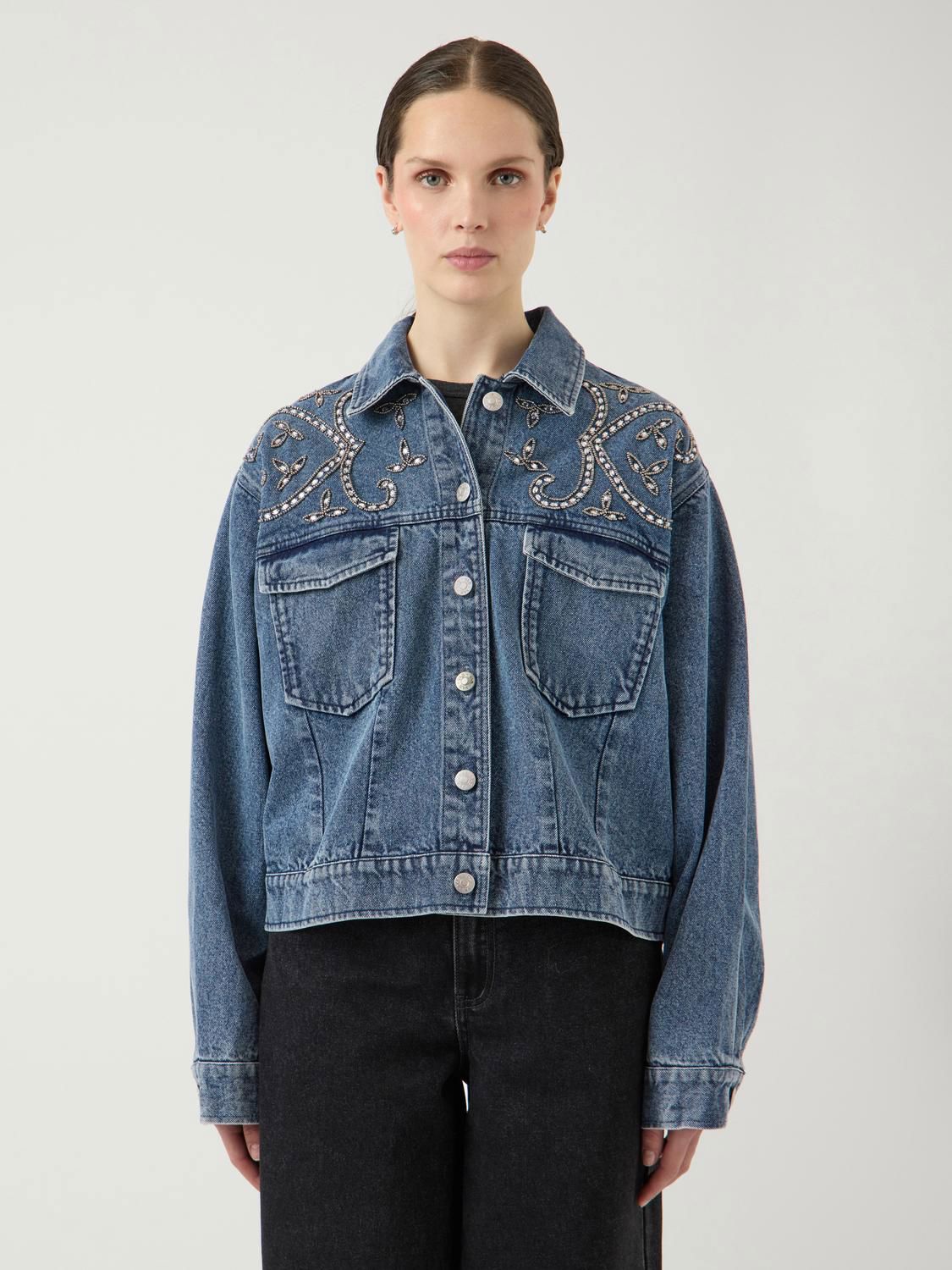 YASVISION LS DENIM EMB JACKET FEST LIGHT BLUE DENIM