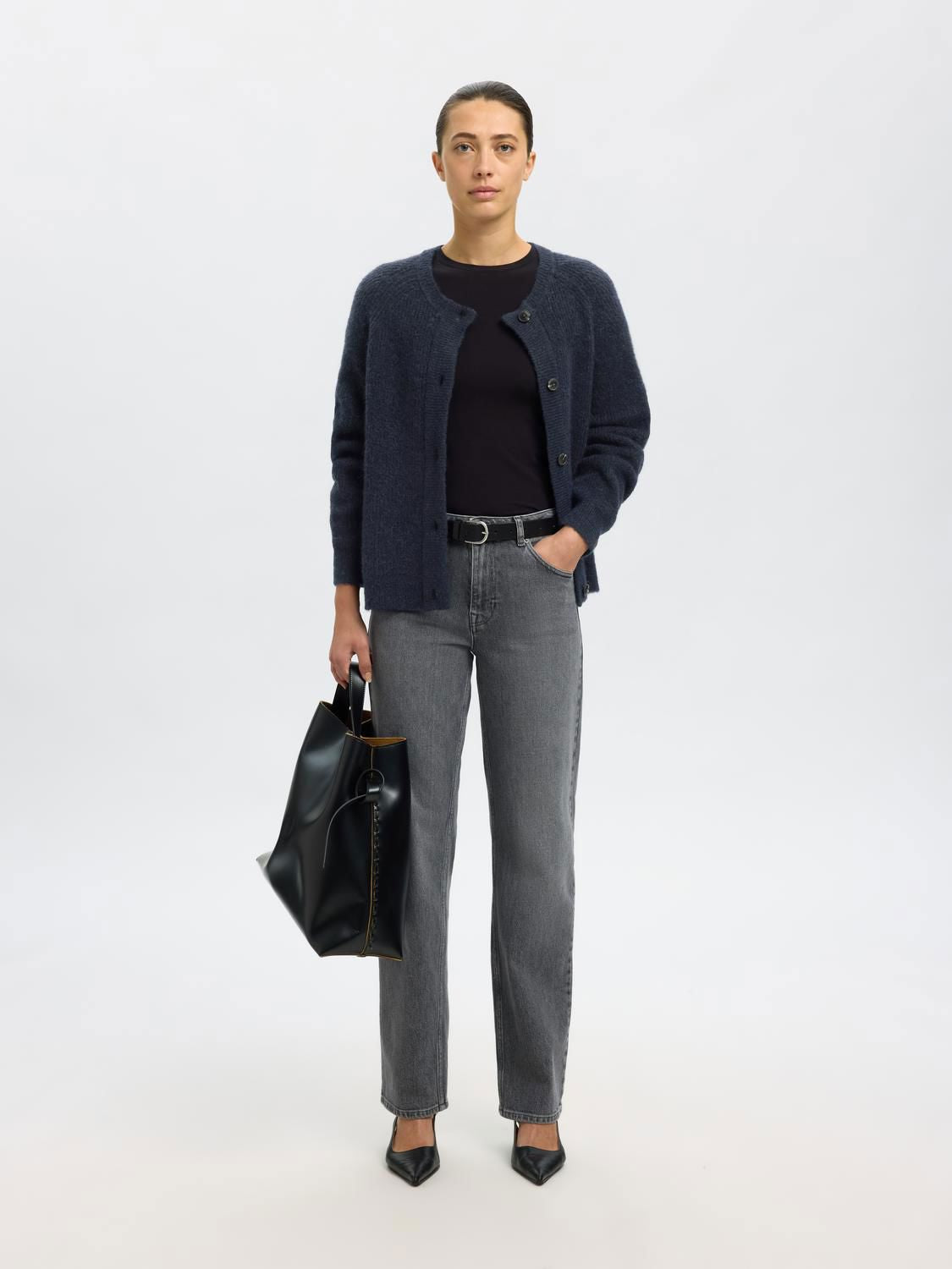 SLFLULU LS KNIT SHORT CARDIGAN B NOOS DARK SAPPHIRE/MELANGE