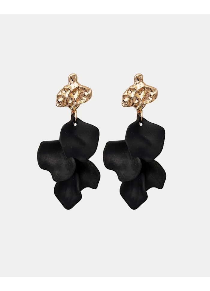 Hammered Leaf Earrings Black Mat