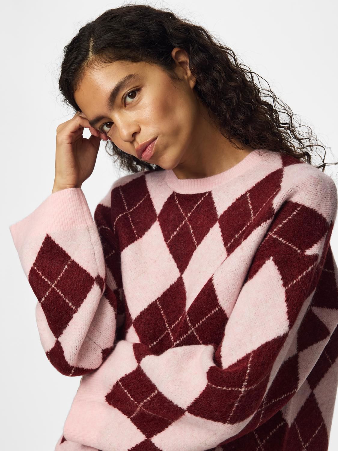 Pcalva Ls Loose O-Neck Check Knit