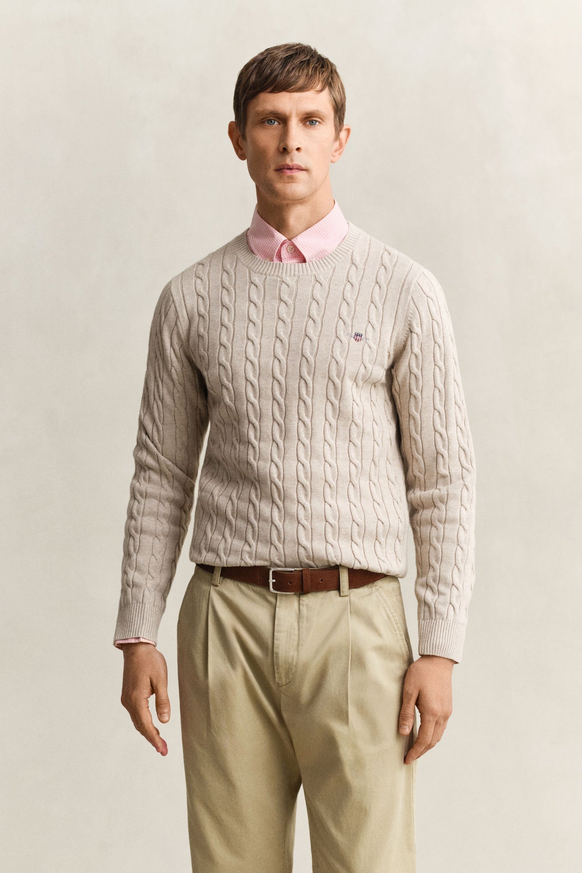 COTTON CABLE C-NECK 8050601 OAT MELANGE