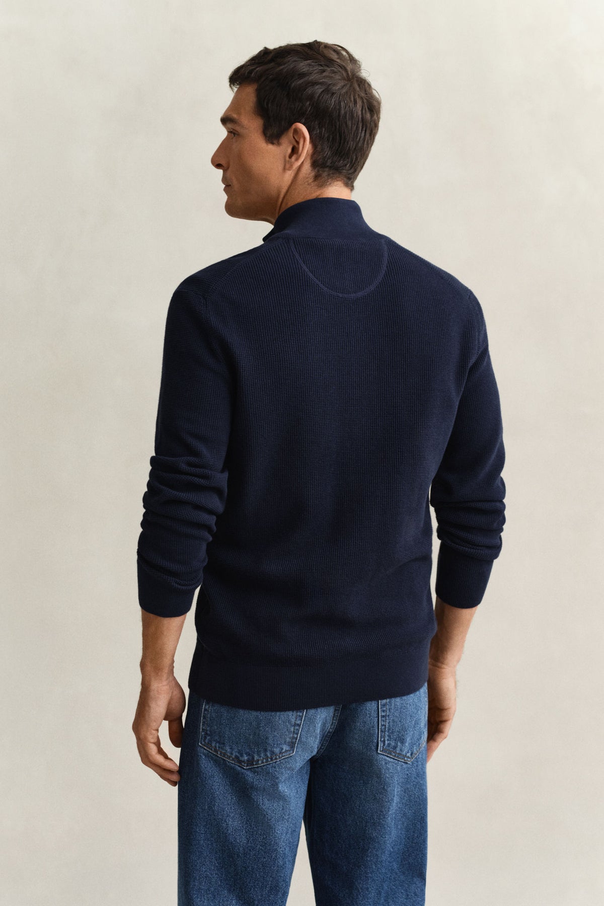 Micro Textured Cotton Zip Cardigan Evening Blue