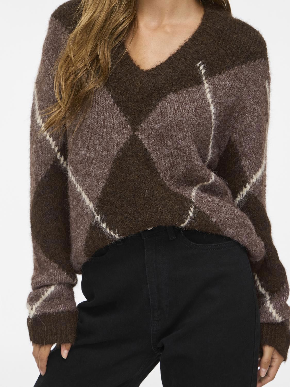Vitolise V-Neck L/s Check Knit Top/tes