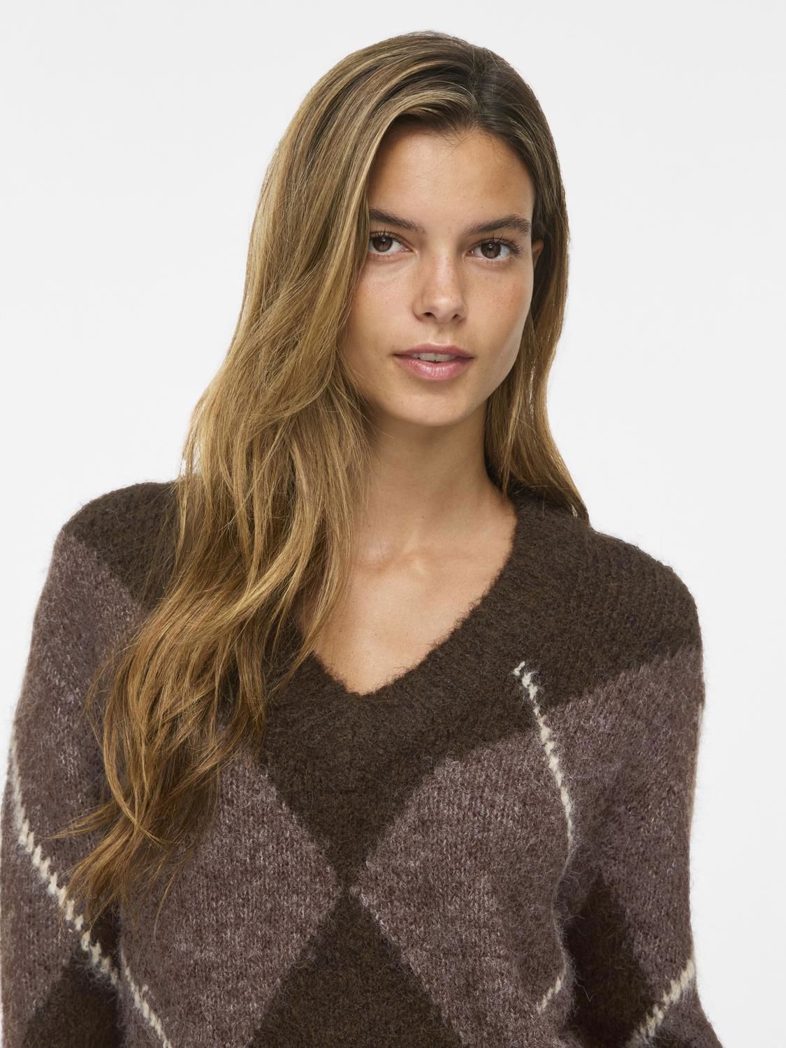 Vitolise V-Neck L/s Check Knit Top/tes