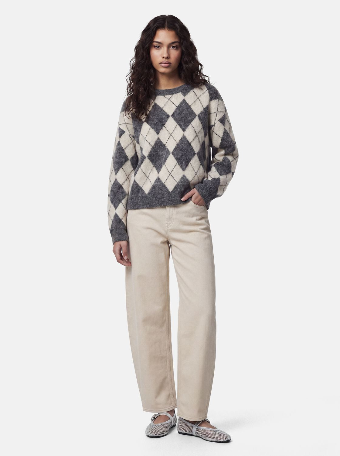 Pcalva Ls Loose O-Neck Check Knit
