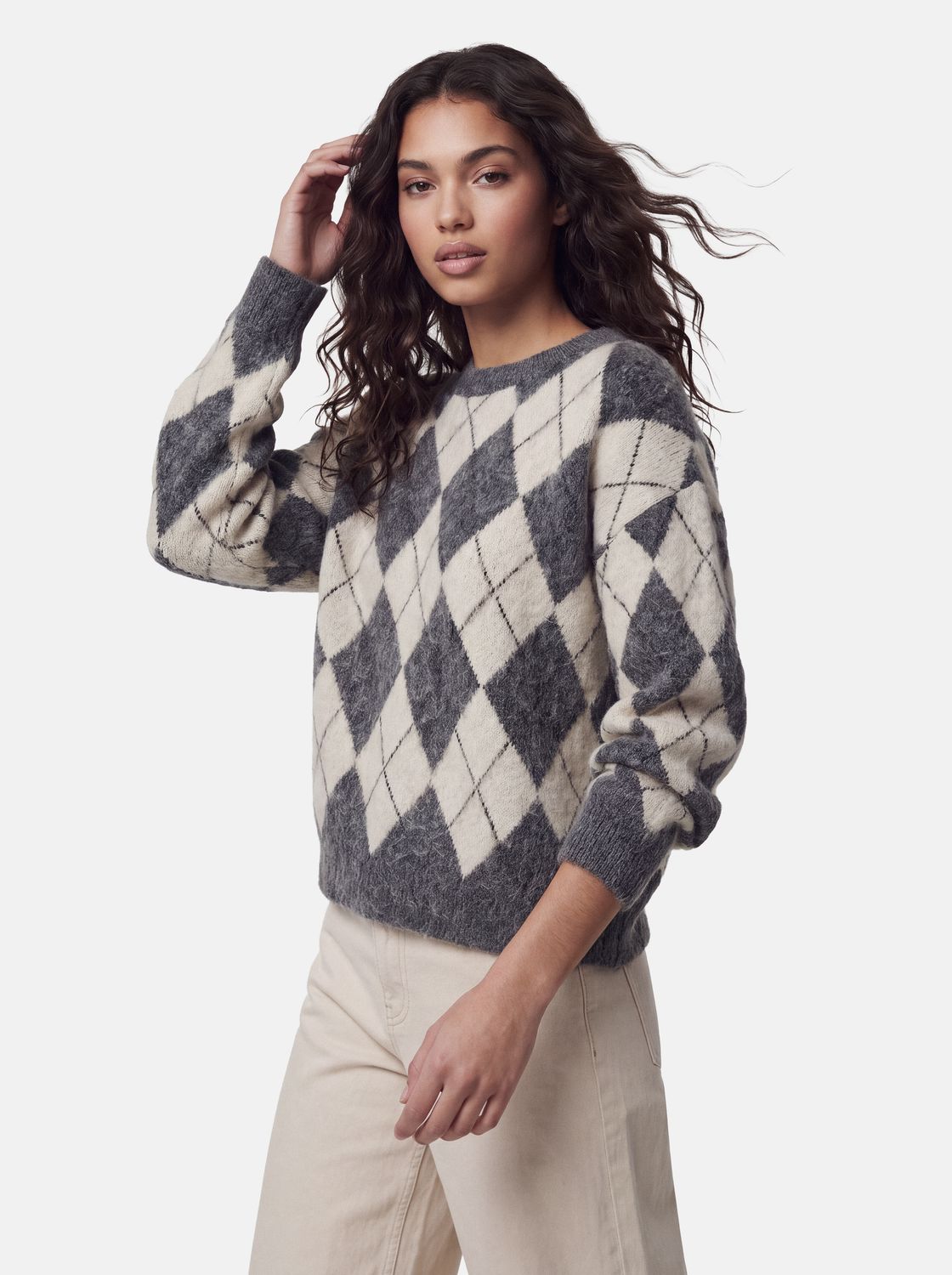 Pcalva Ls Loose O-Neck Check Knit