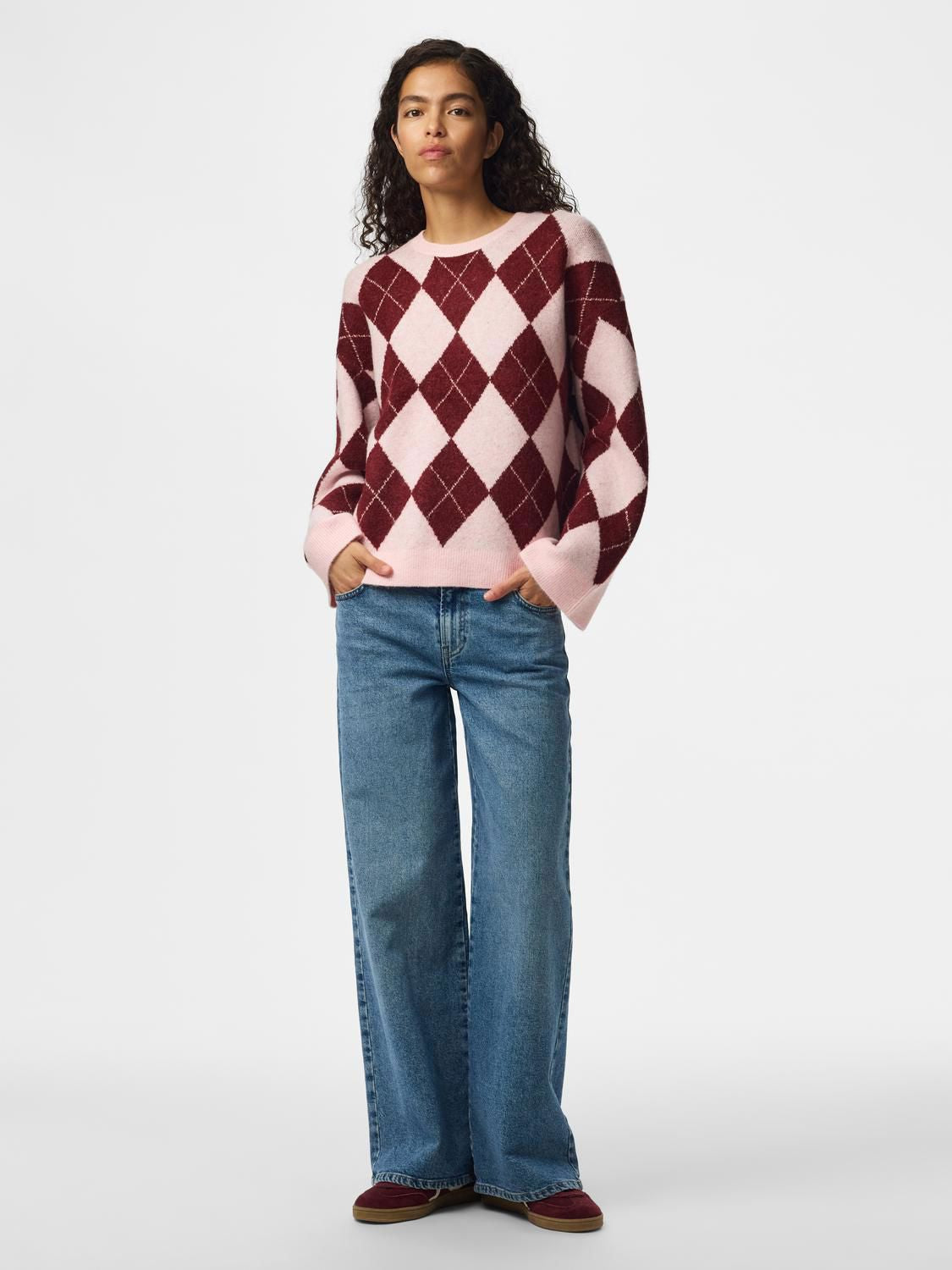 Pcalva Ls Loose O-Neck Check Knit