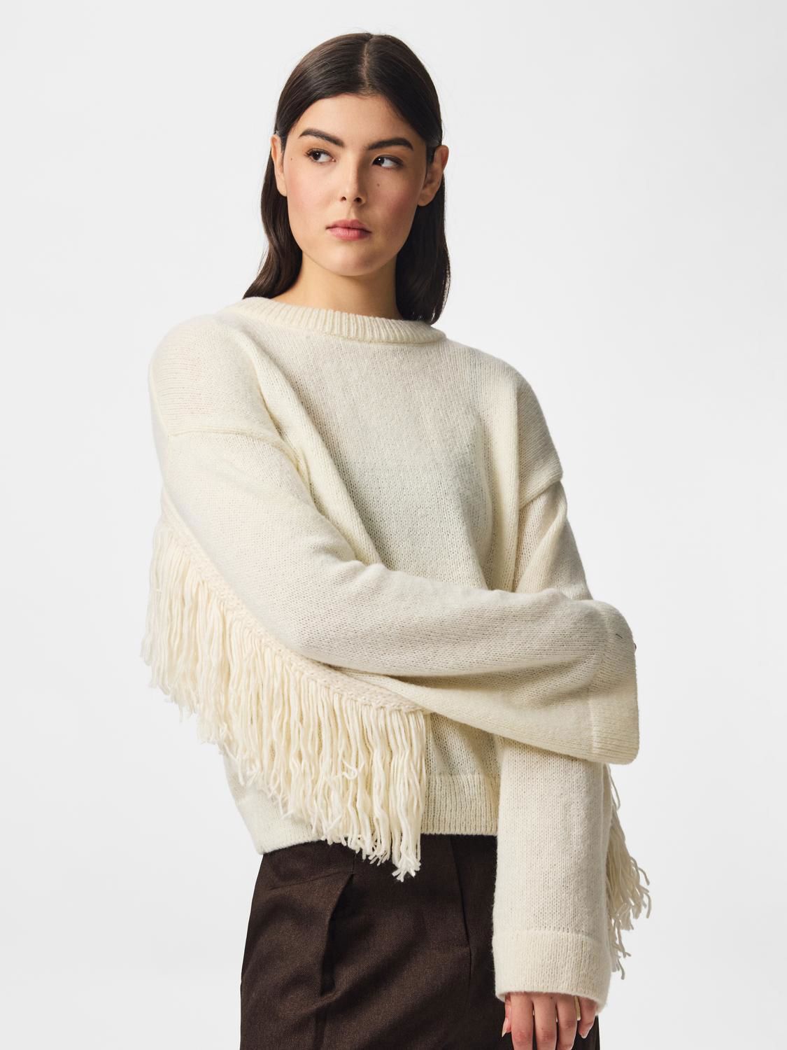 Pciva Ls O-Neck Fringes Knit Bc D2d