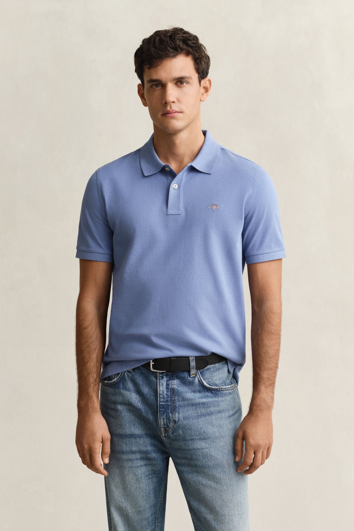 Reg Shield SS Pique Polo Faded Denim