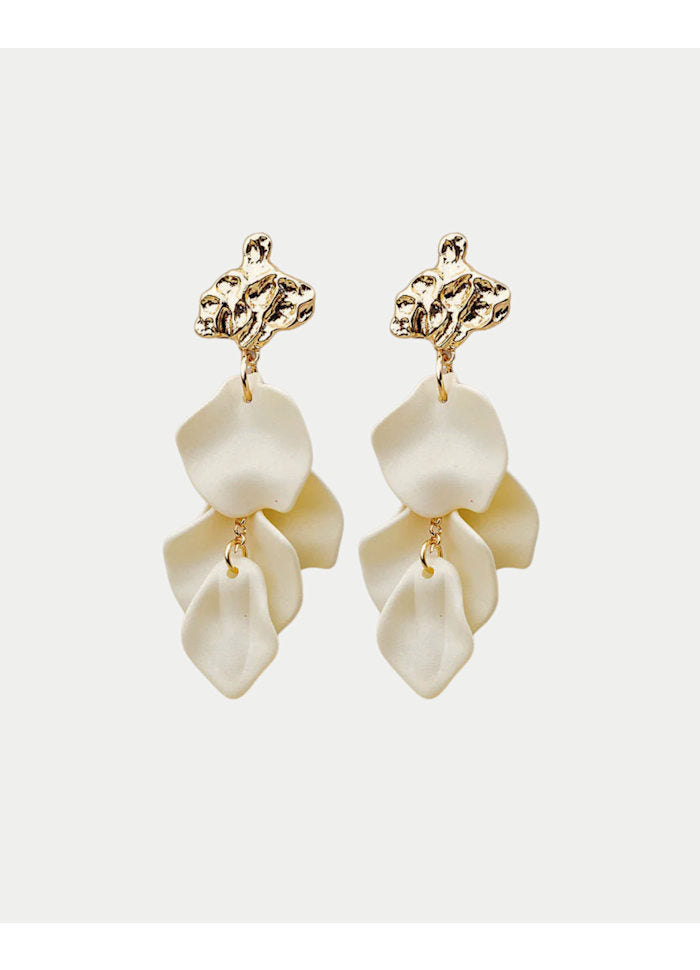 Hammered Leaf Earrings White