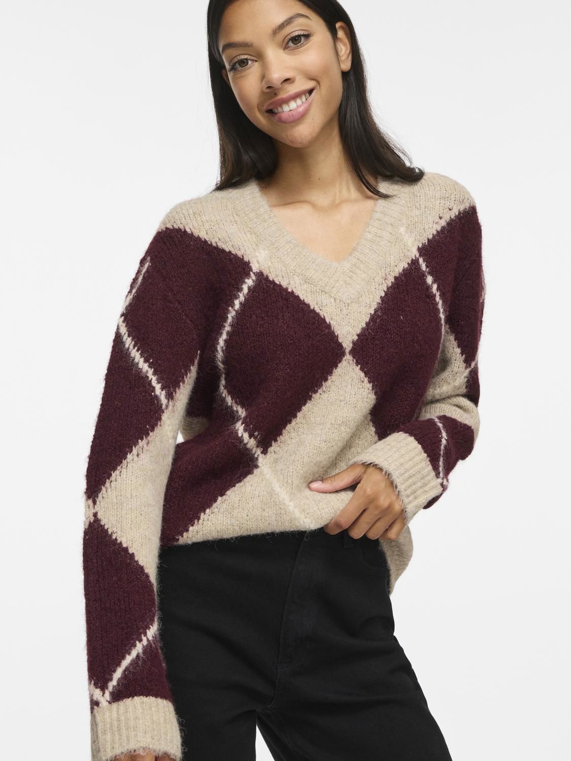 Vitolise V-Neck L/s Check Knit Top/tes