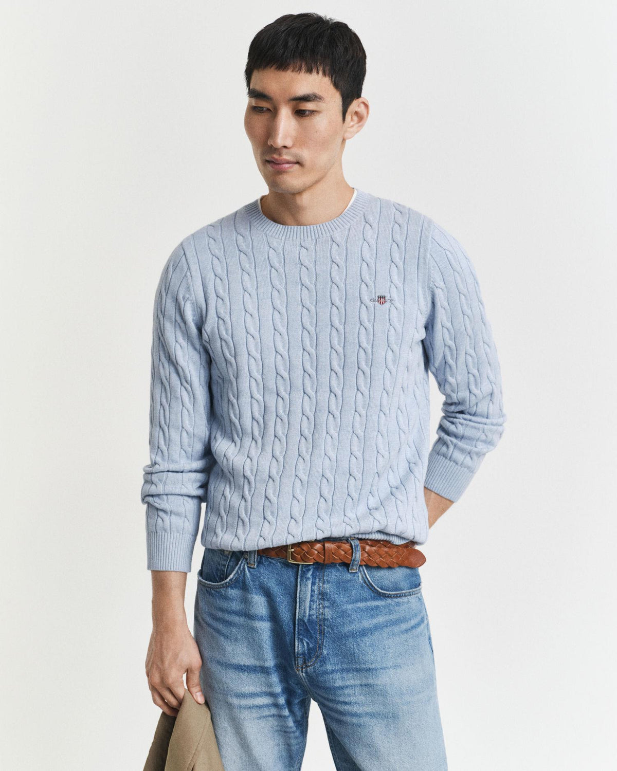 COTTON CABLE C-NECK 8050601 ICE BLUE MELANGE