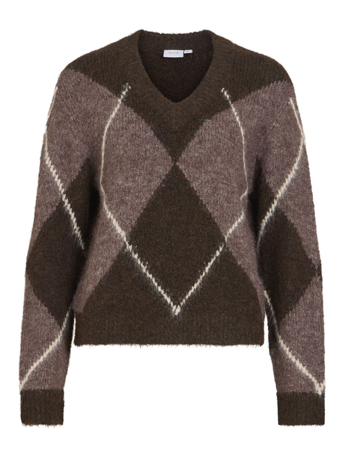 Vitolise V-Neck L/s Check Knit Top/tes