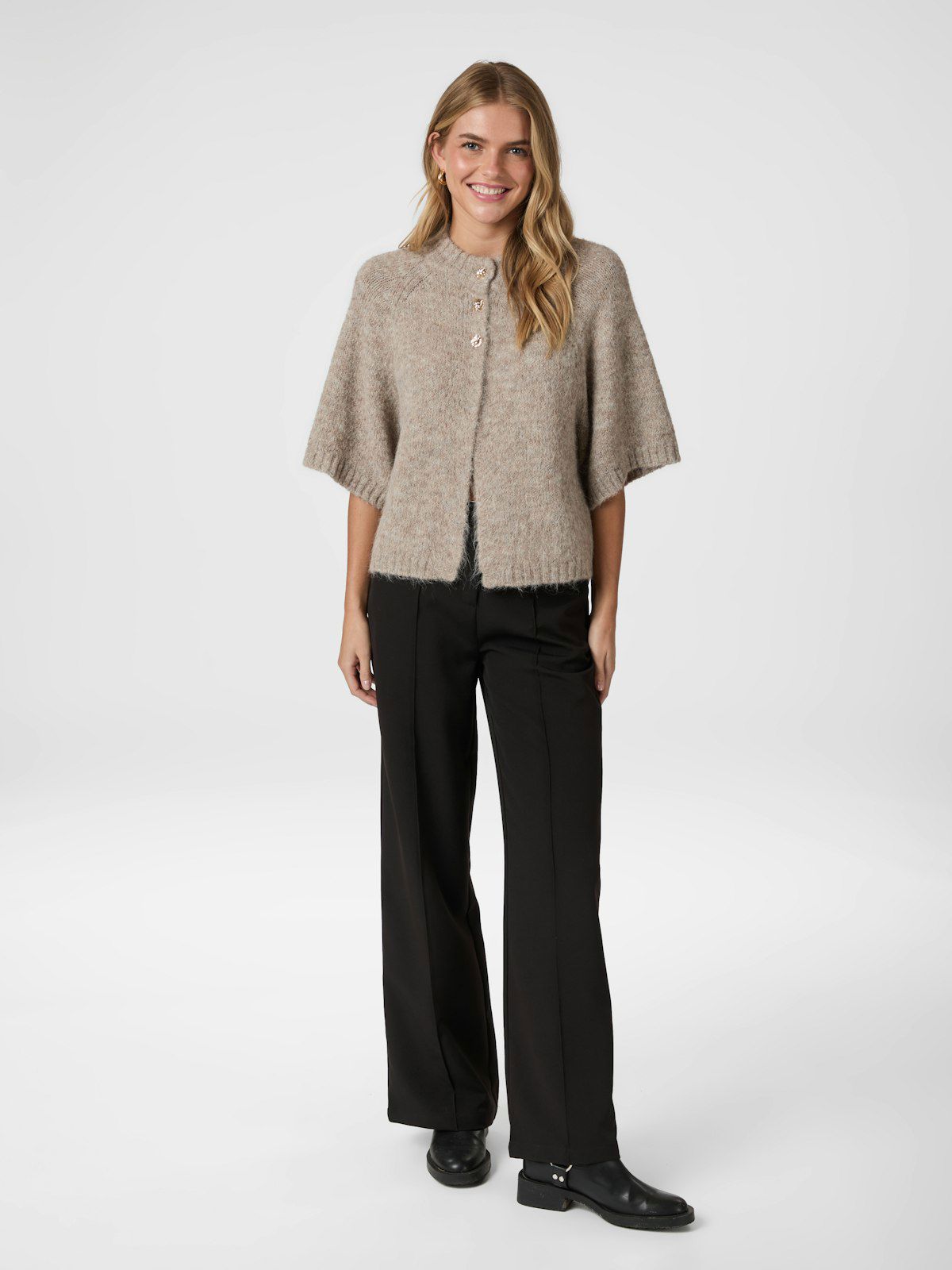 BENUTA FLUFFY KNIT CARDIGAN BEIGE MELANGE