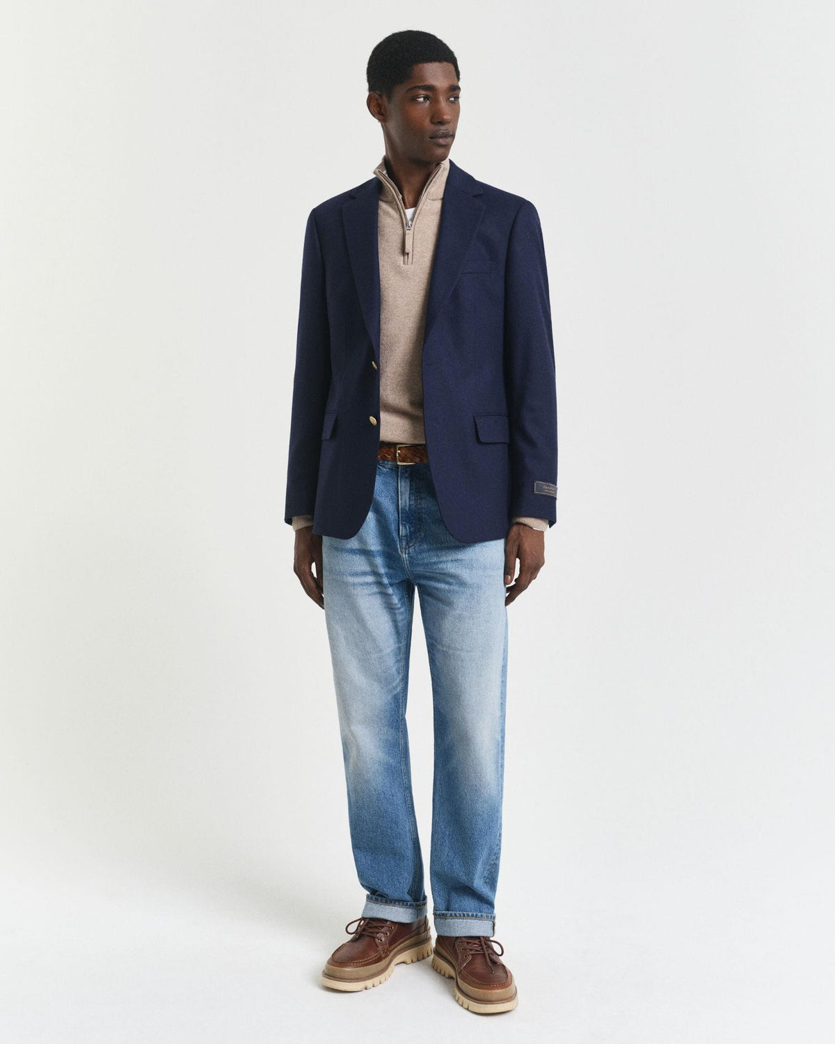 SUPERFINE LAMBSWOOL HALF ZIP DARK SAND MEL