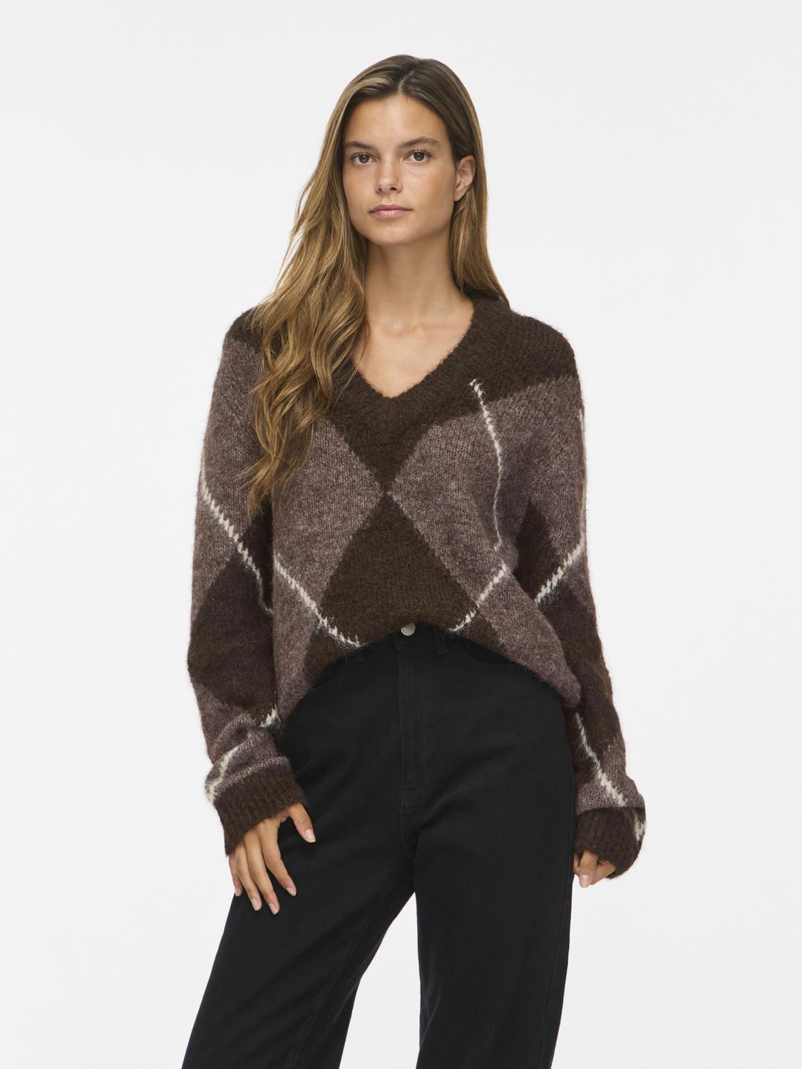 Vitolise V-Neck L/s Check Knit Top/tes