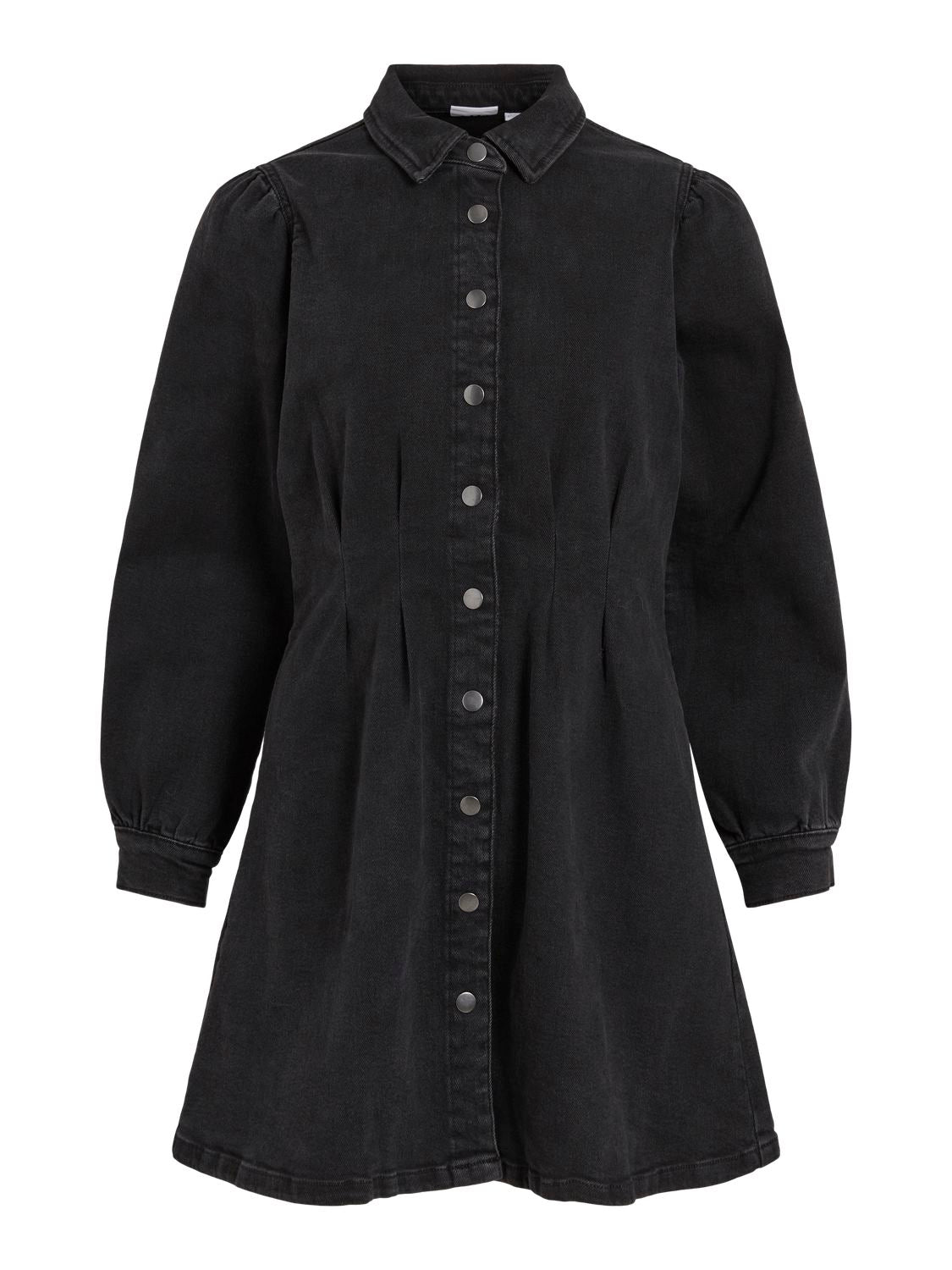 VISOL L/S PLEAT DENIM DRESS BLACK/LN Black Denim