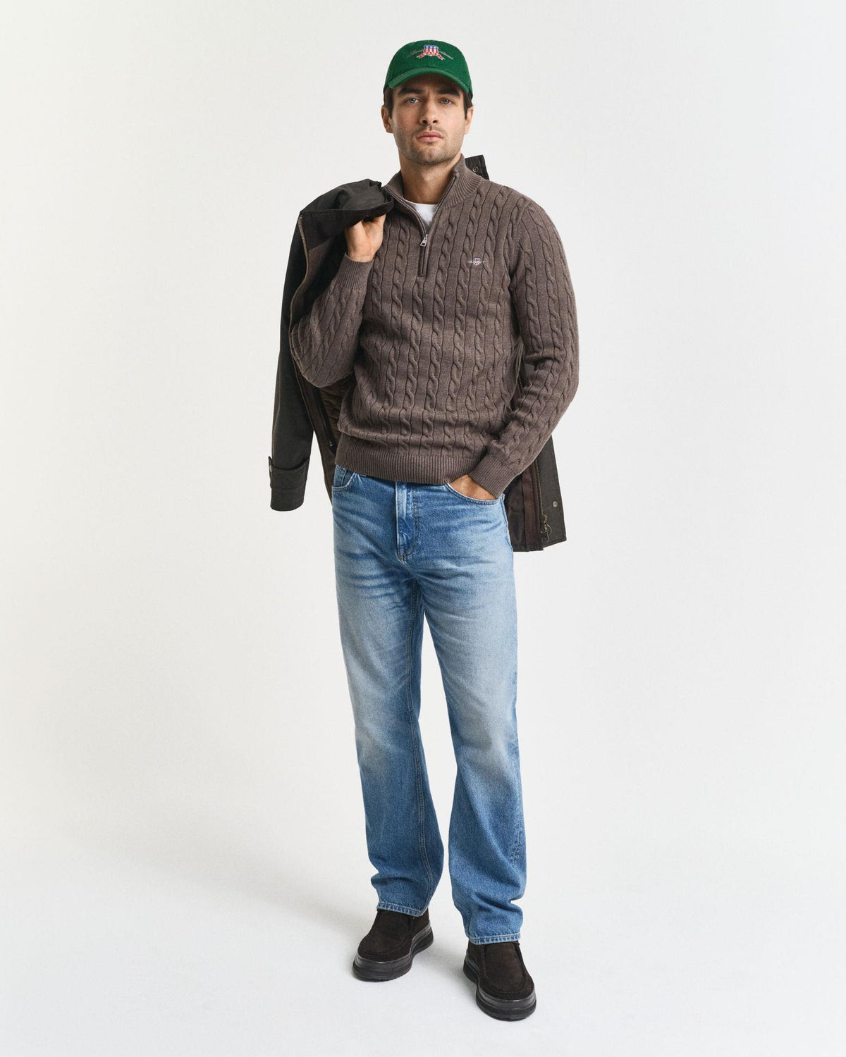 COTTON CABLE HALF ZIP 8050603 SEAWOOD MEL