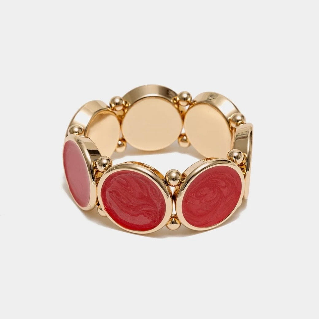 Ava Elastic Bracelet Gold w Deep Red