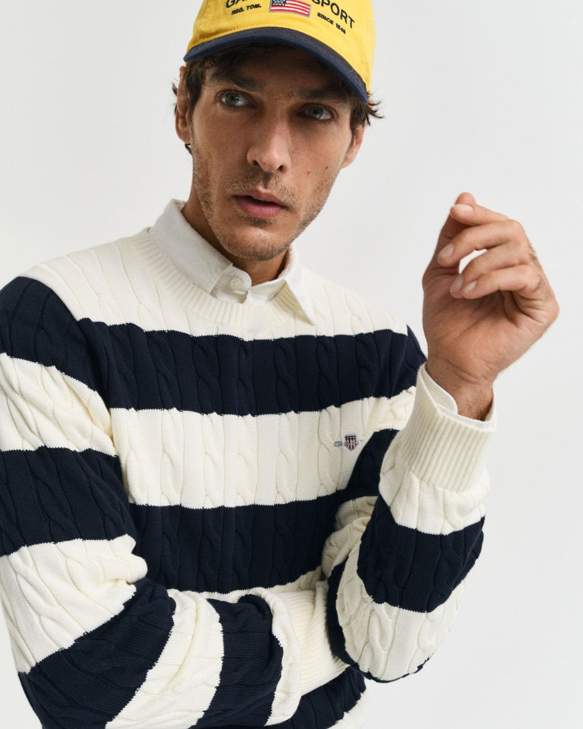 STRIPED COTTON CABLE C-NECK 8050605 EVENING BLUE