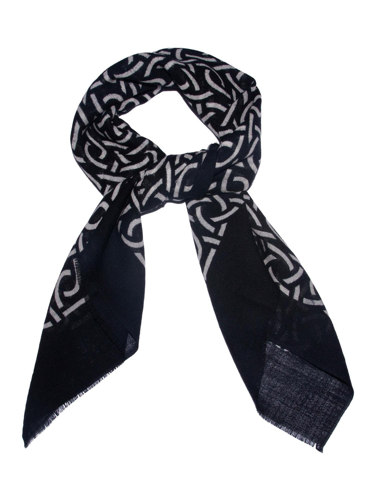 Skjerf ull m/mønster sort/beige