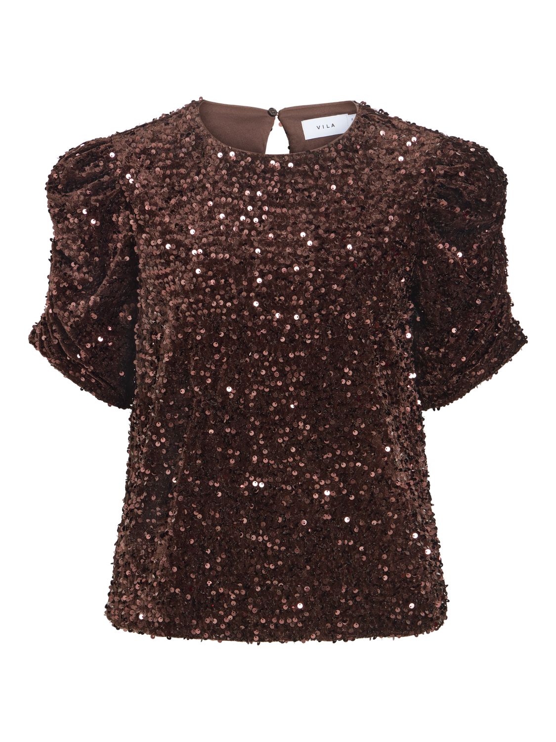 Vibelieve O-Neck Puff Sequins Top/1/ka
