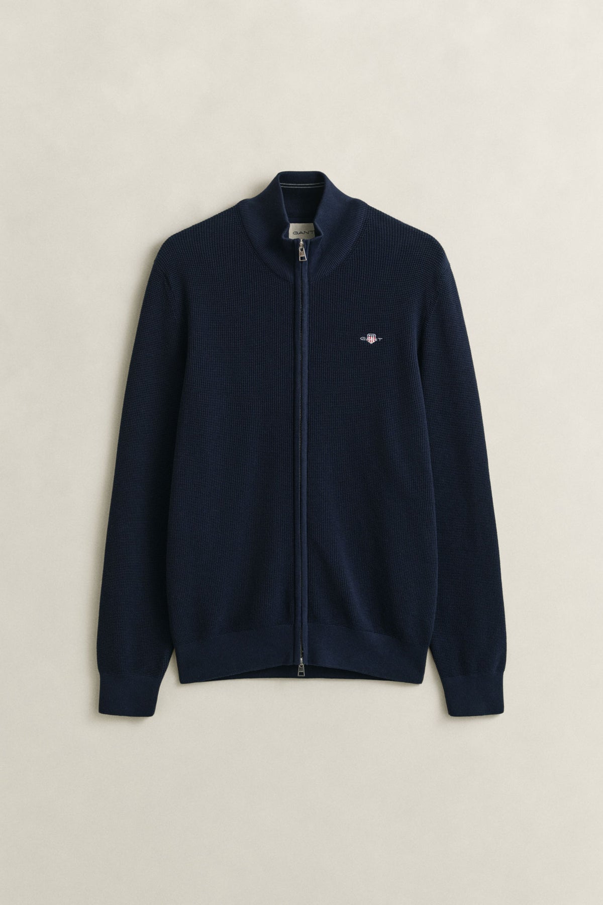 Micro Textured Cotton Zip Cardigan Evening Blue