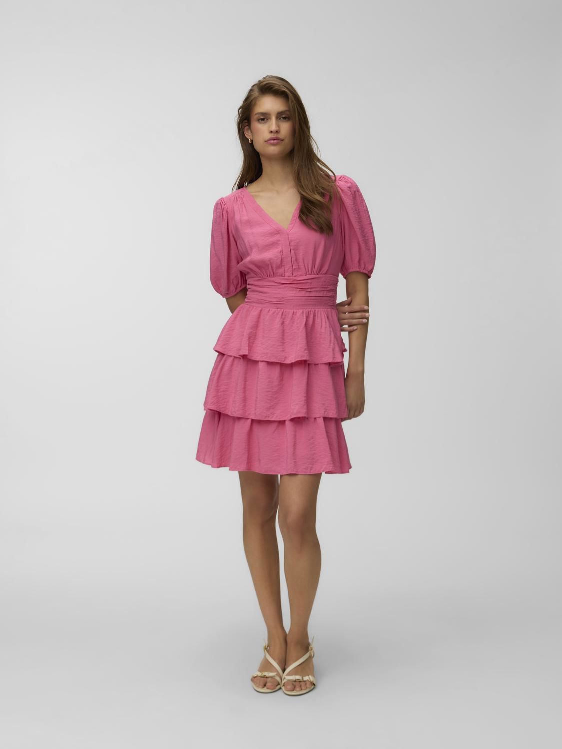 Vmlise 2/4 V-Neck Short Dress Wvn Exp