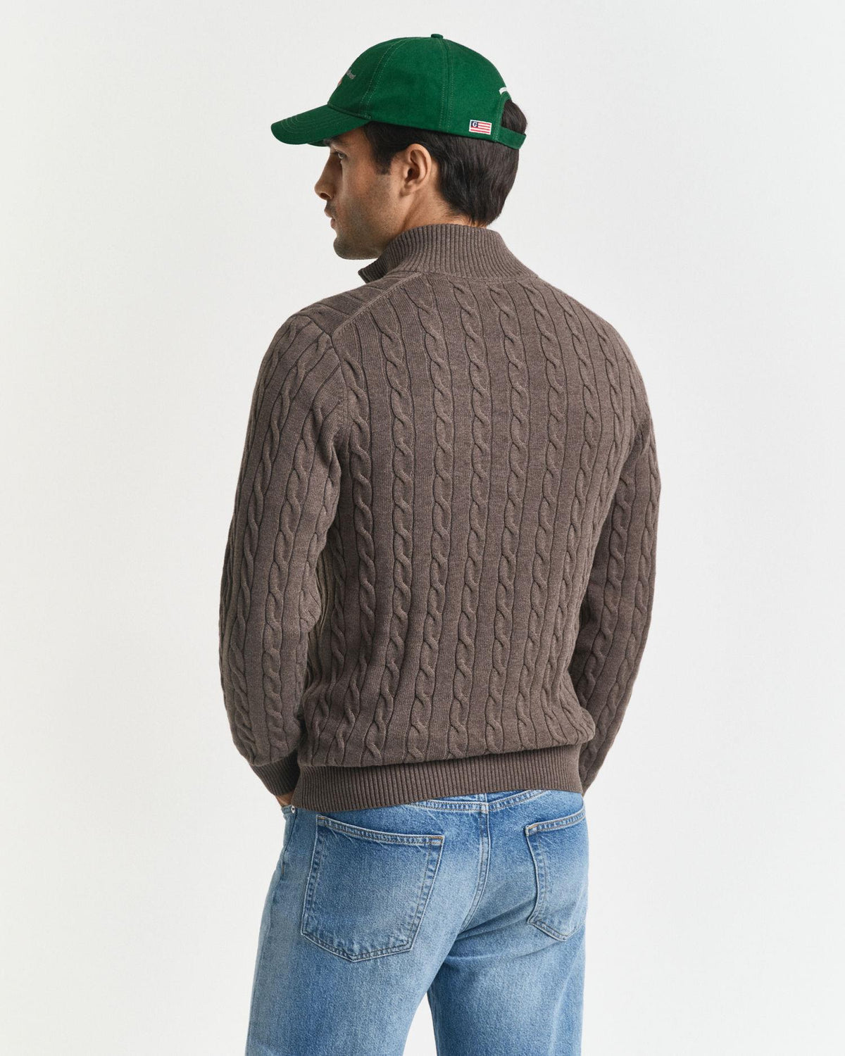 COTTON CABLE HALF ZIP 8050603 SEAWOOD MEL