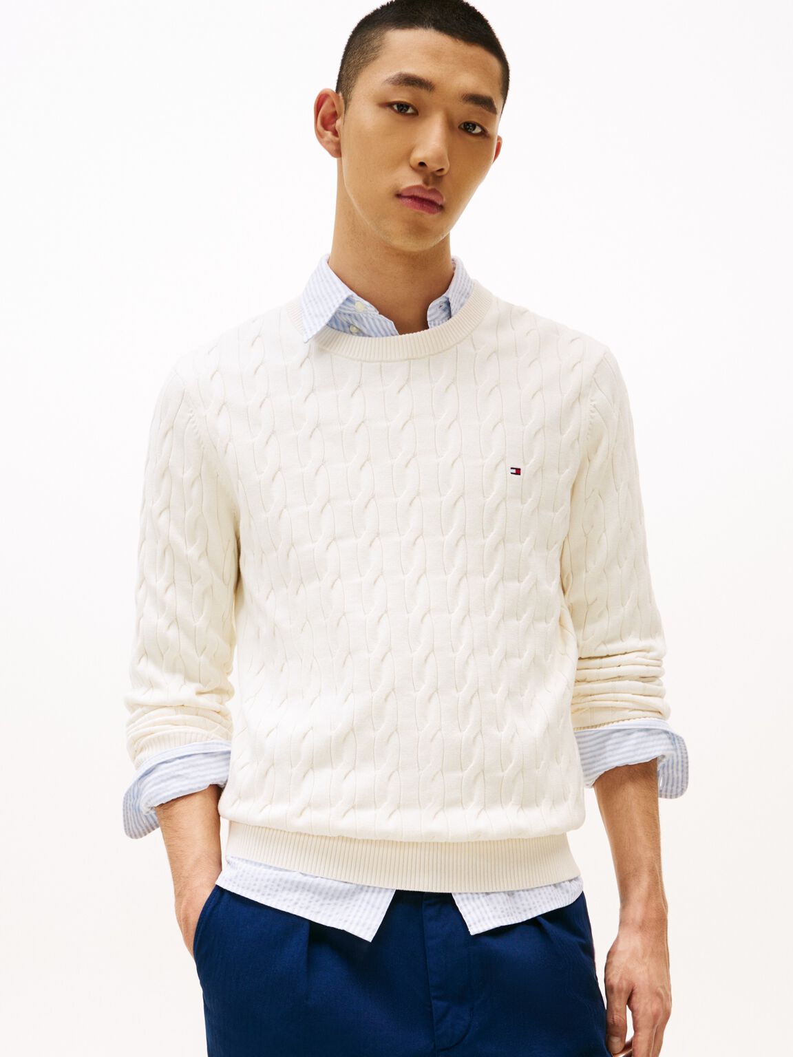 CLASSIC COTTON CABLE CREW NECK Ivory Petal